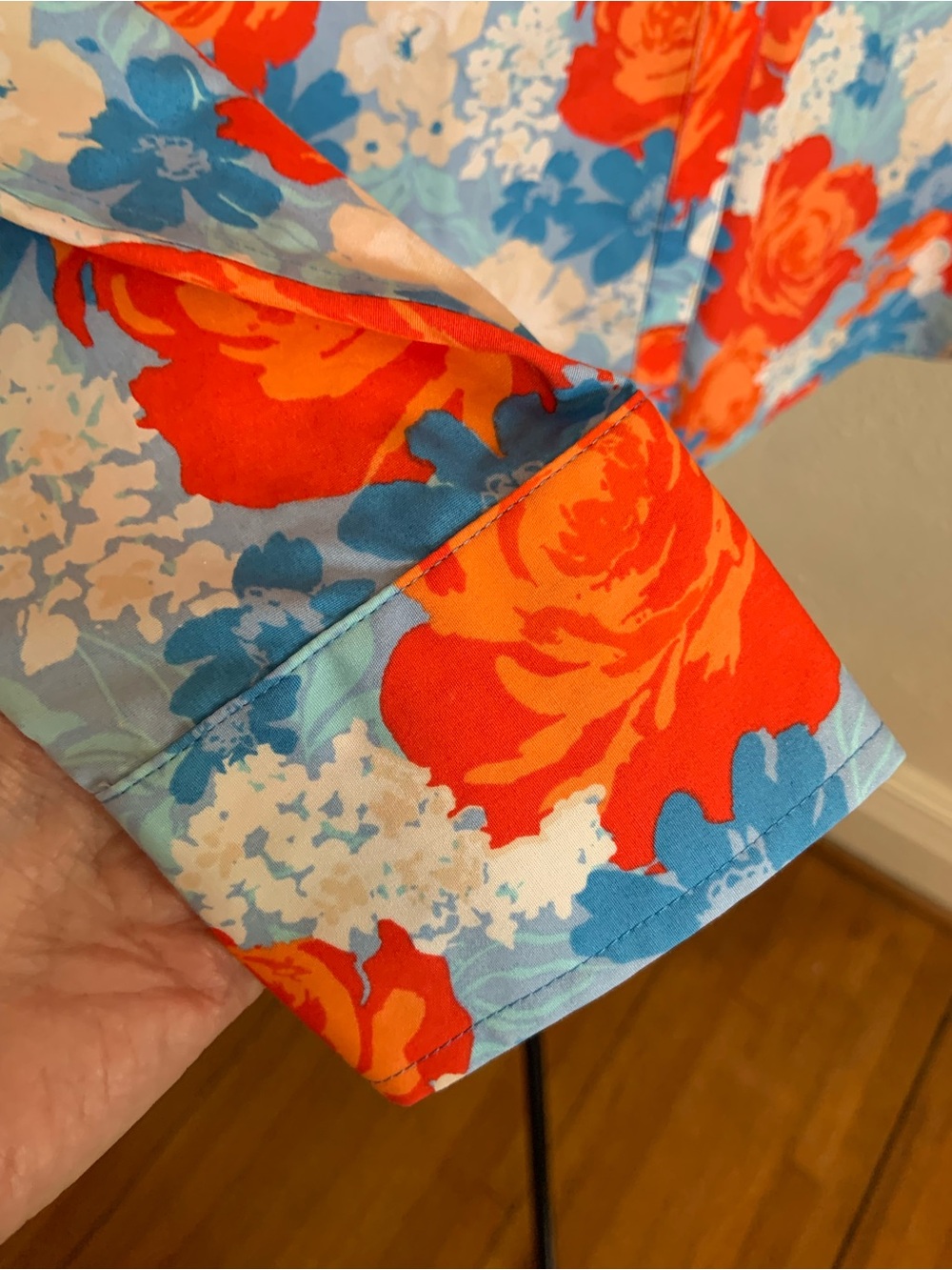 Lands' End Blouse Women Orange & Blue Floral Button Down Shirt - Picture 3 of 7